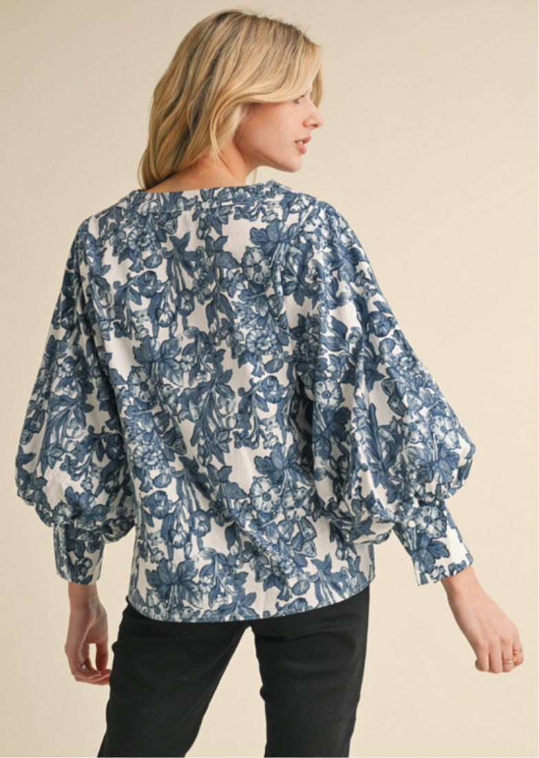 Jodifl Floral White and Blue Top