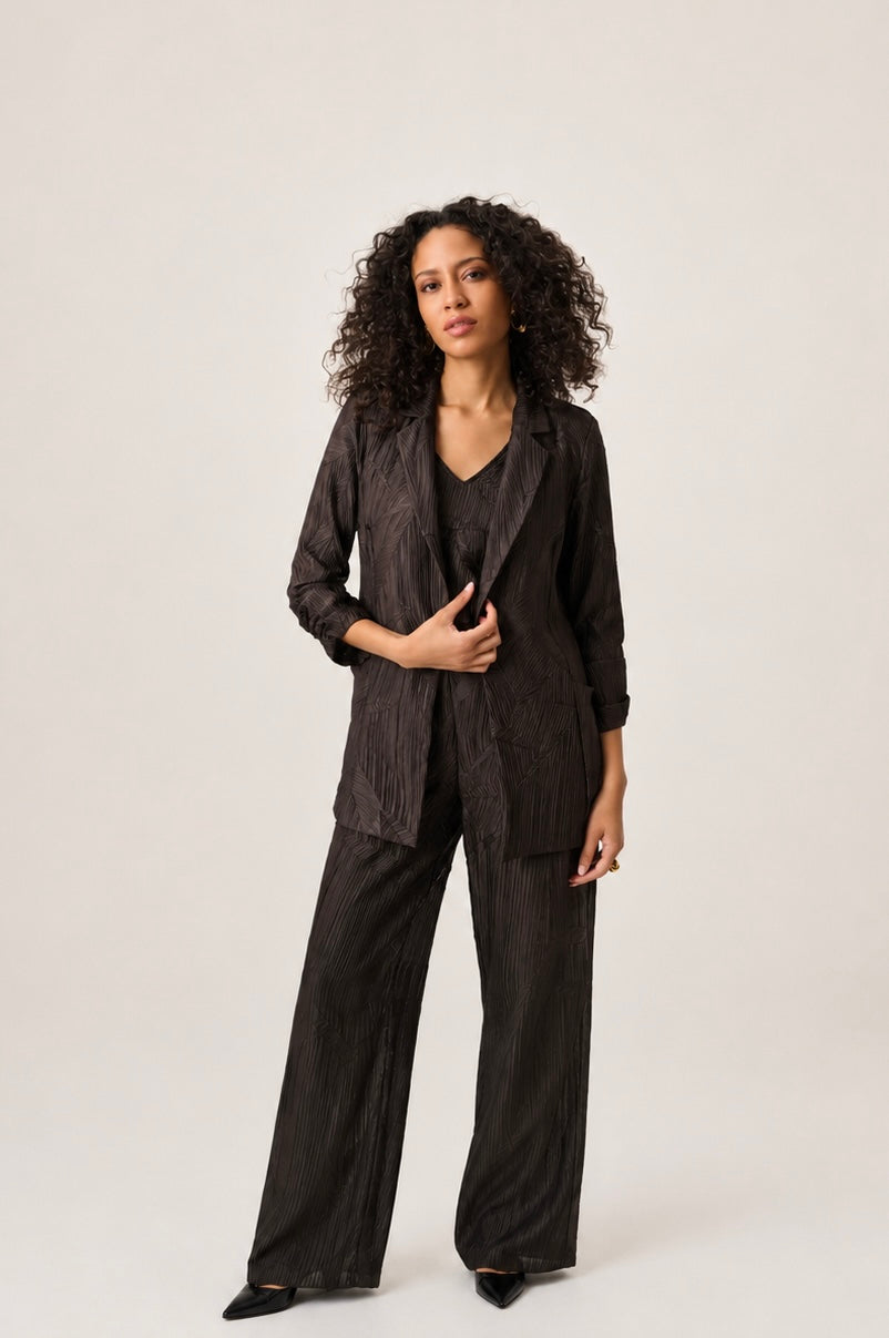 Pleated Satin Open Blazer