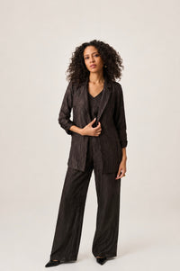 Pleated Satin Open Blazer