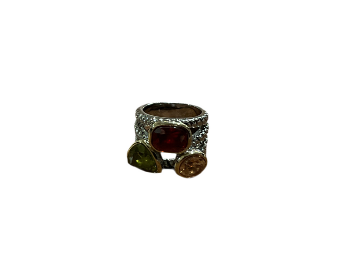 Silver Cable Multi Stone Ring - Size 8