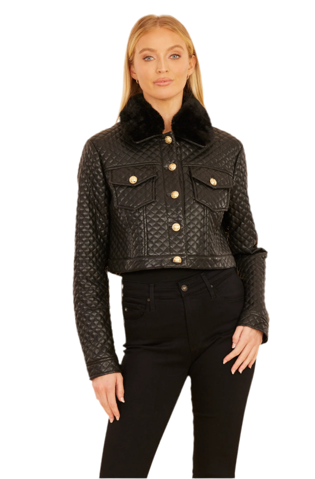 DolceCabo Quilted Faux Leather Cropped Jacket