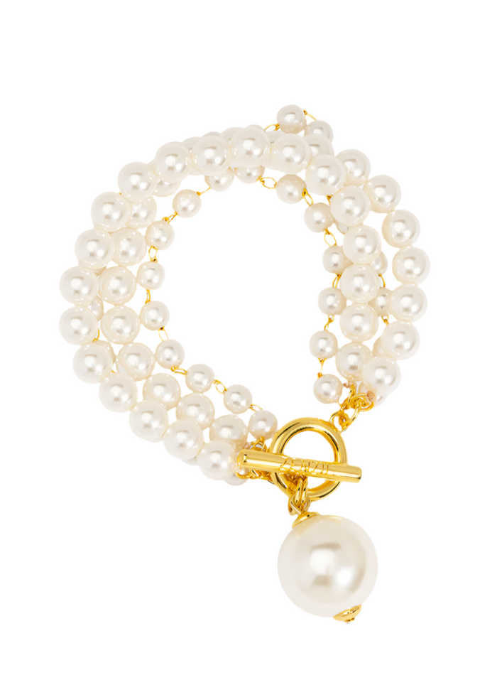 Multistrand Pearl Charm Toggle Bracelet