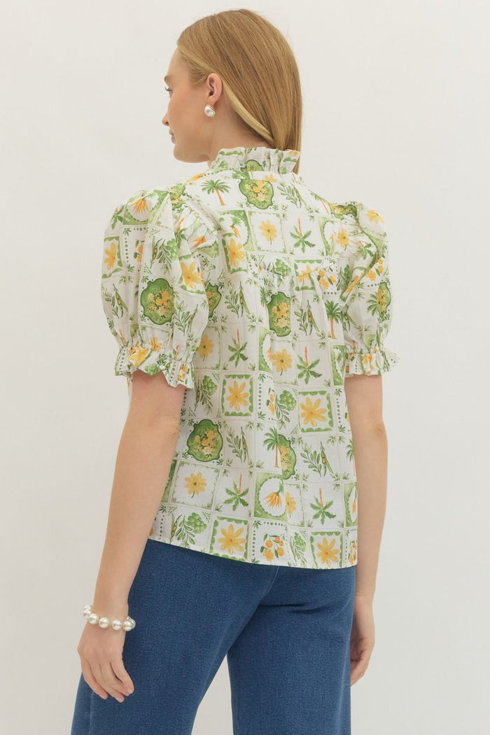 Botanical Short Sleeve Puff Top