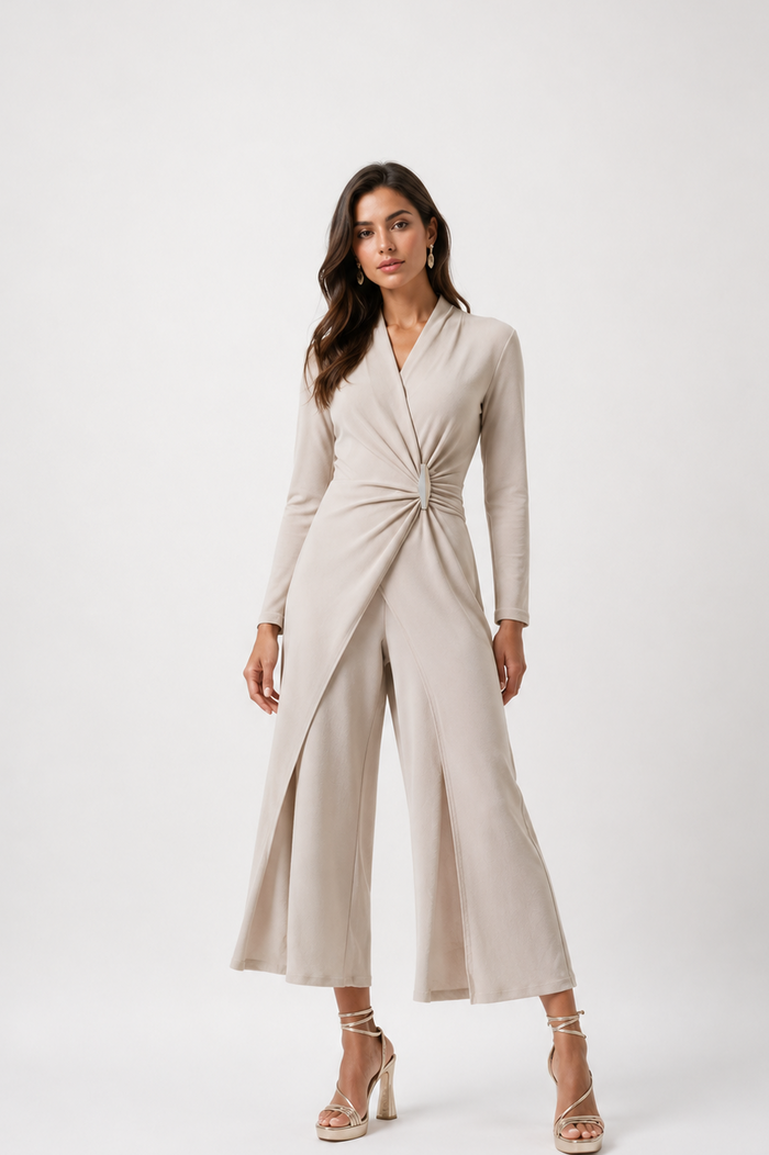Joseph Ribkoff Shiny Knit Wide Leg Jumpsuit