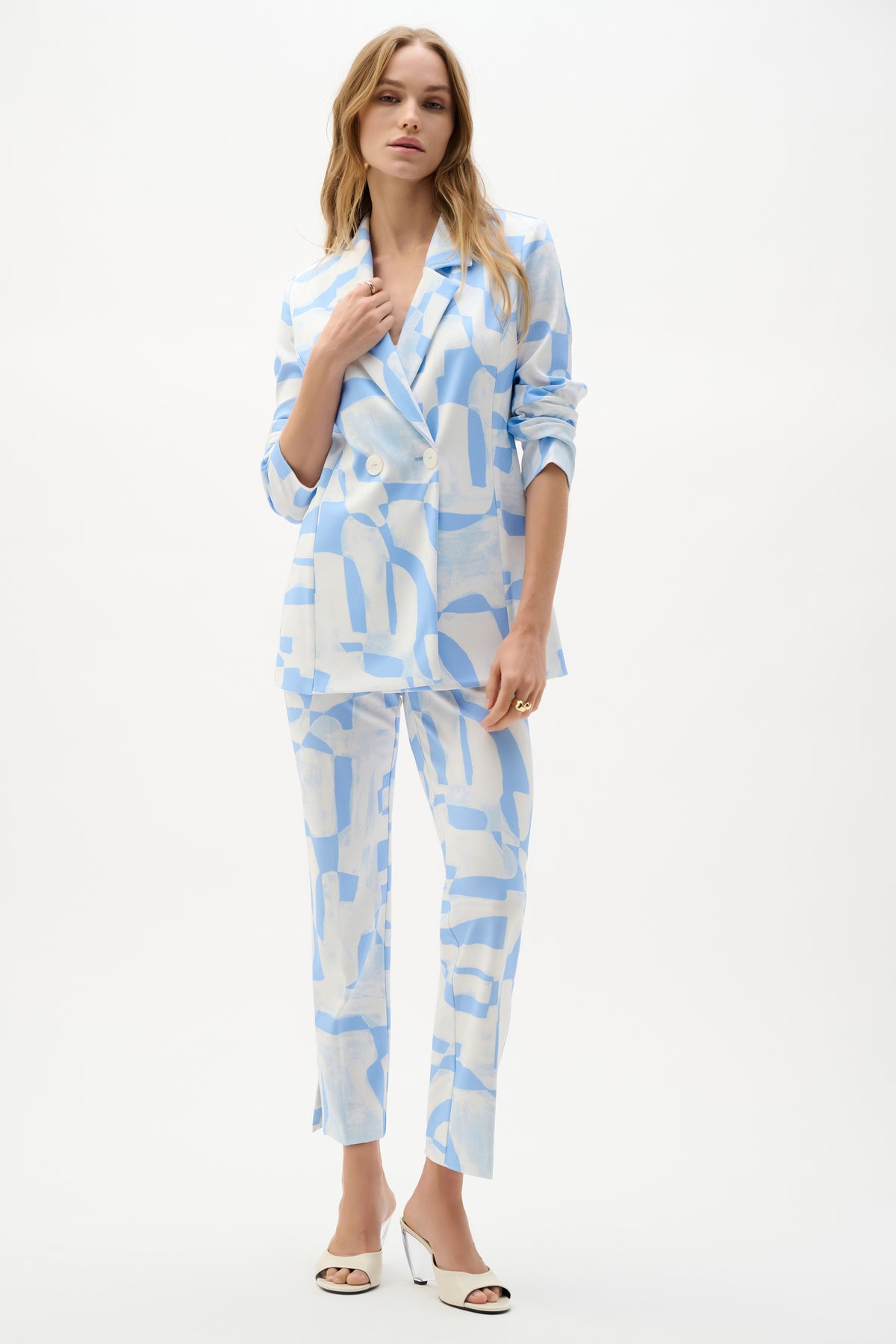 Joseph Ribkoff Silky Knit Geometric Print Straight Blazer