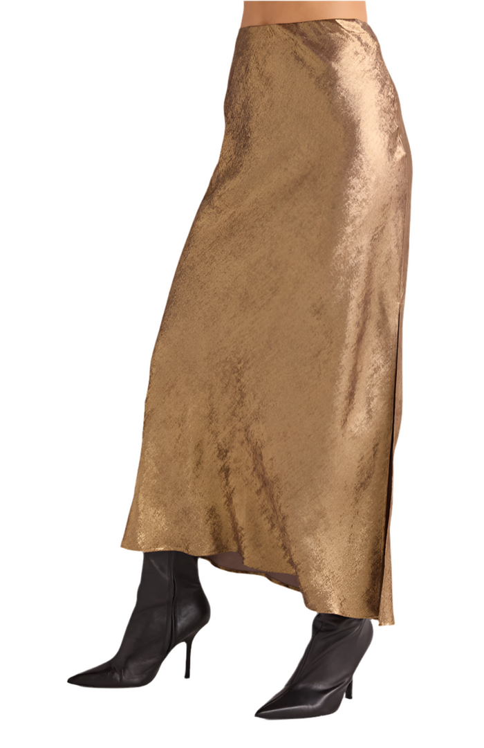 Bella Dahl Side Slit Maxi Skirt - Gold Metallic