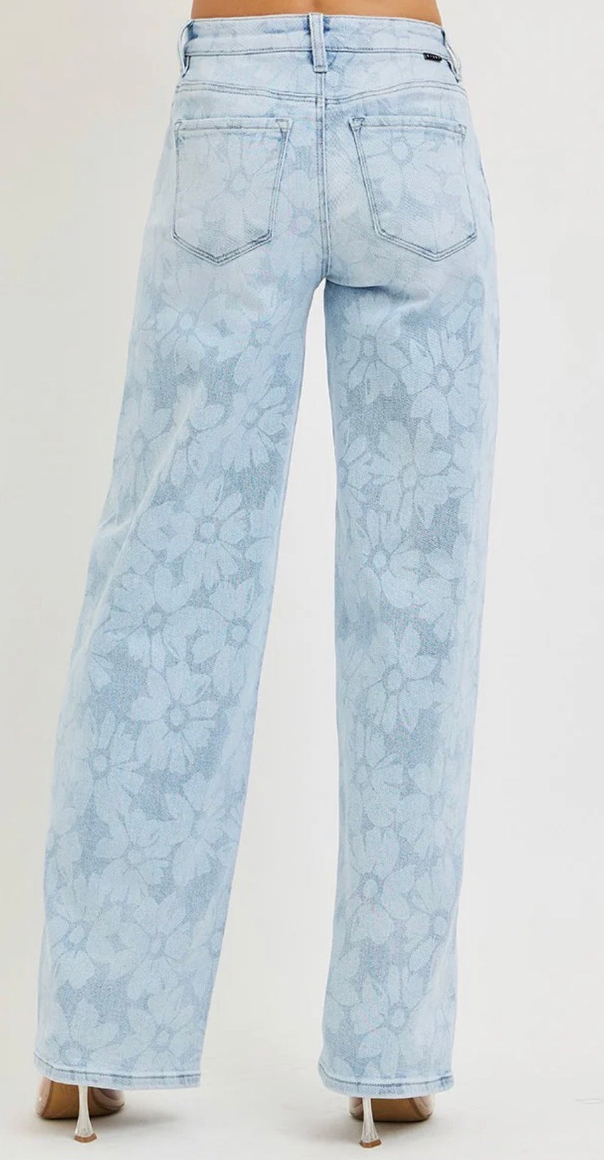 Risen- High Rise Wide Baggy Floral Print Jeans
