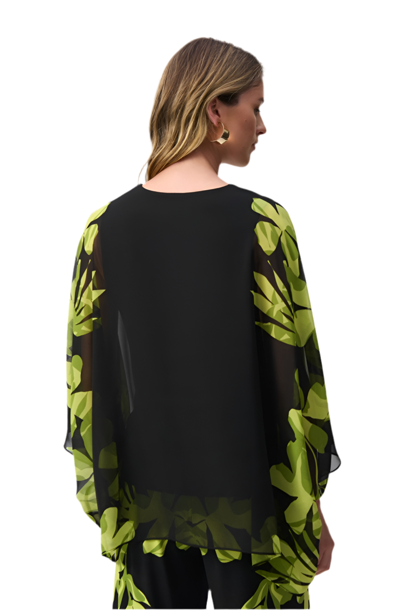 Joseph Ribkoff Chiffon And Silky Knit Floral Poncho Top