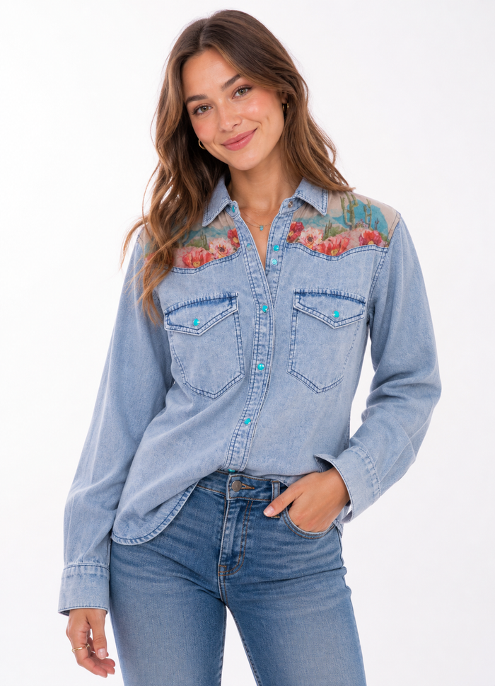 Cactus Print Denim Shirt