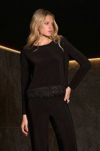 Joseph Ribkoff Silky Knit Top With Fringe Hem