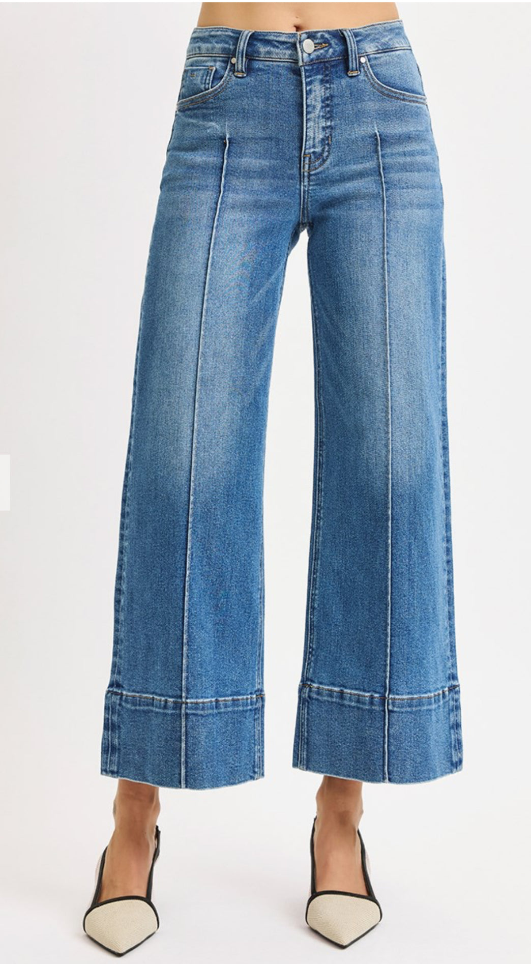 Rise- Mid Rise Crop Wide Pintuck Front Jeans