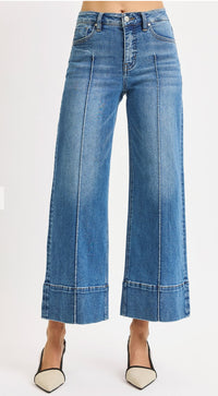 Rise- Mid Rise Crop Wide Pintuck Front Jeans