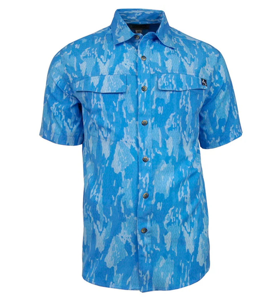 Men’s Geo Camo Stretch Short Sleeve Fishing Shirt- Sky Blue