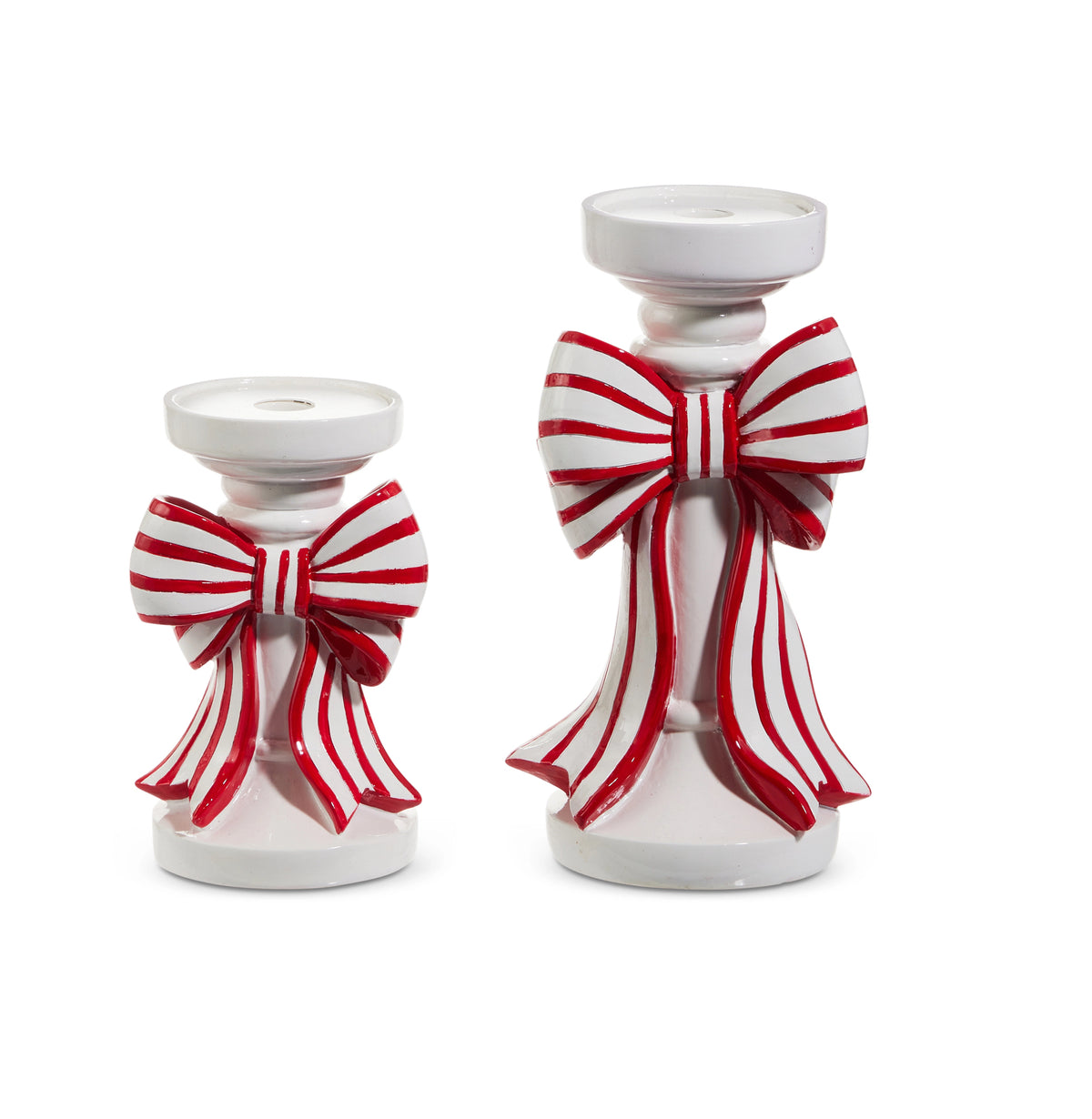 Red & White Stripe Bow Candle Holders- set of 2