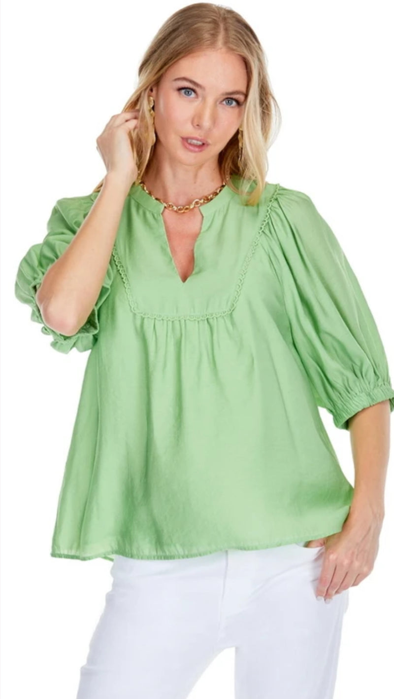 Green Front Yoke Trimmed Top