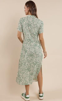 Palm Whispers Midi Shirt Dress