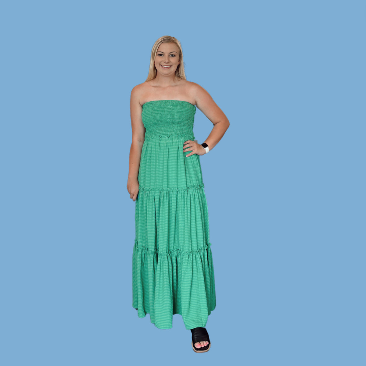 Green Smocked Tube Maxi Dress