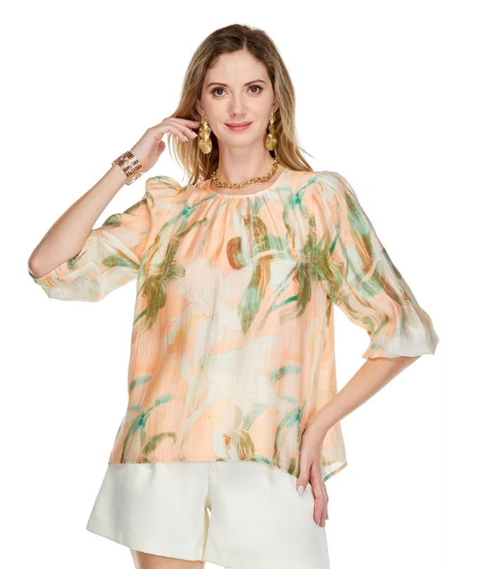 Jade Melody Tan Peach Floral Top
