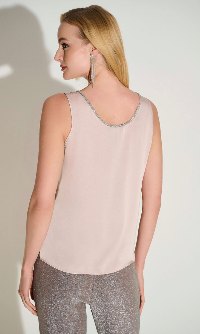 Joseph Ribkoff Signature | Recycled Satin Top with Rhinestone Trim