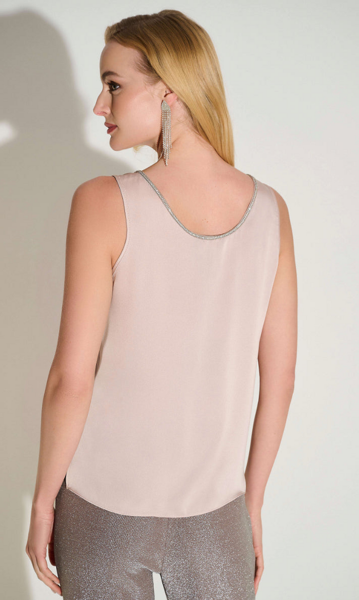 Joseph Ribkoff Signature | Recycled Satin Top with Rhinestone Trim