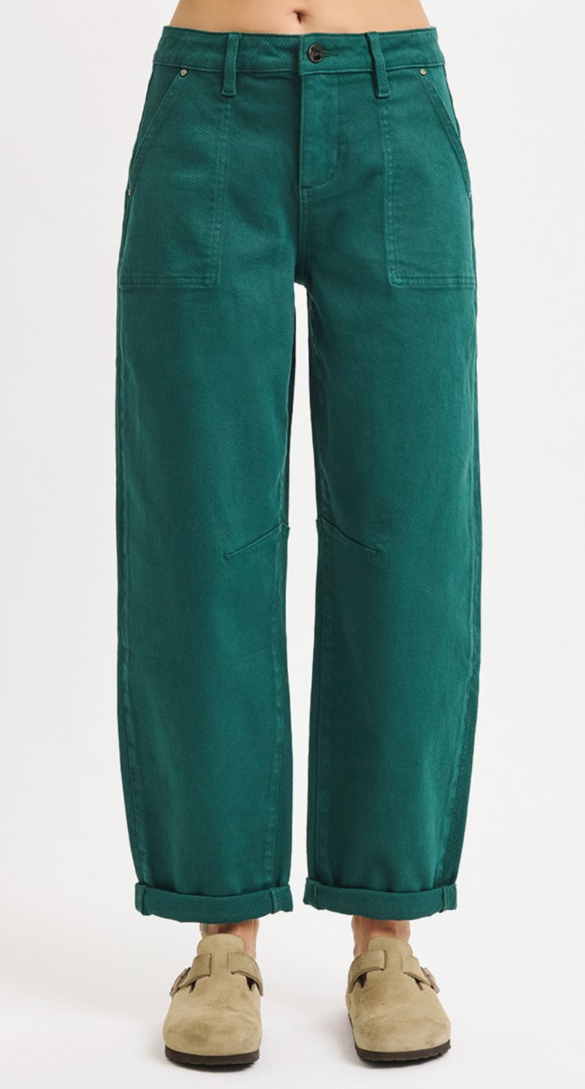 Risen Green High Rise Cuffed Barrel