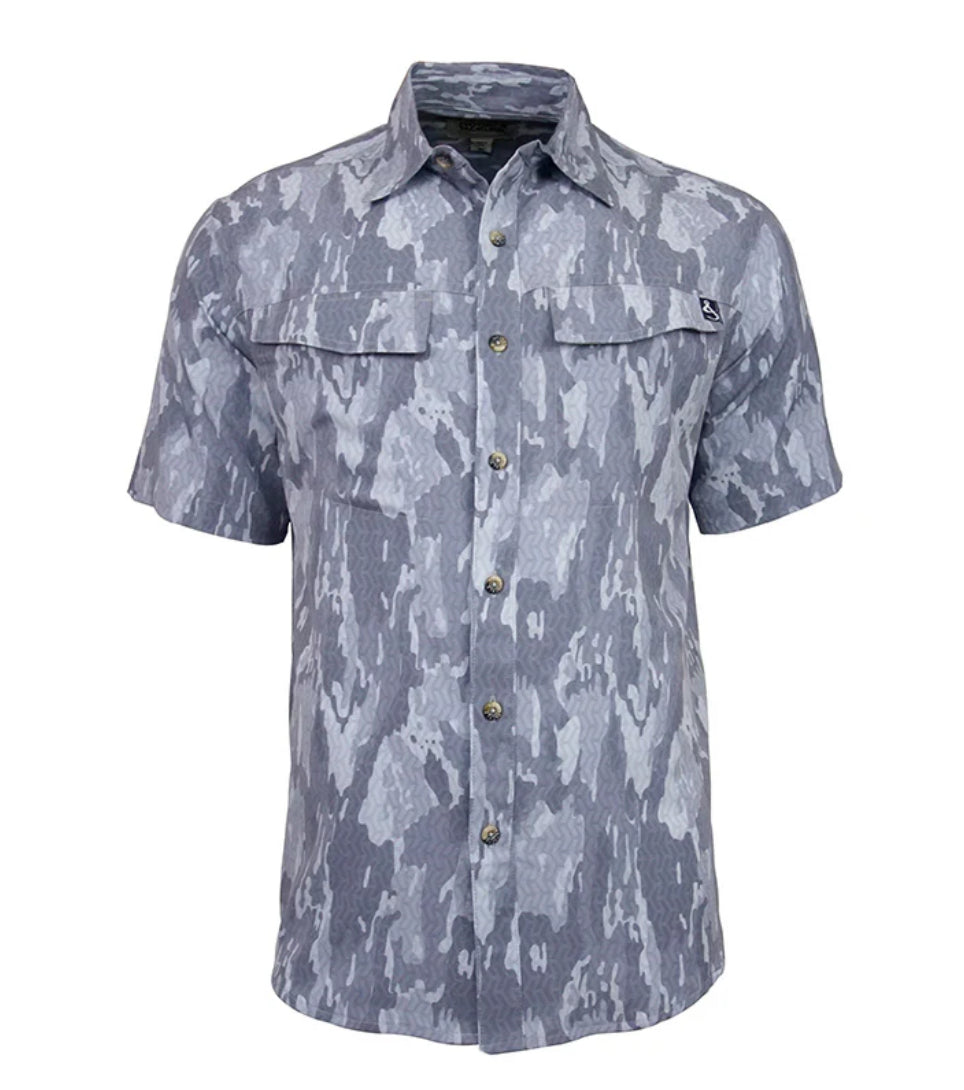 Men’s Geo Camo Stretch Short Sleeve Fishing Shirt- Gray