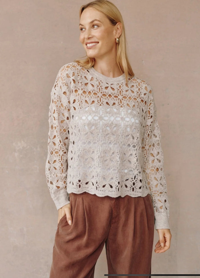 Bella Dahl- Crochet Crew Neck Sweater