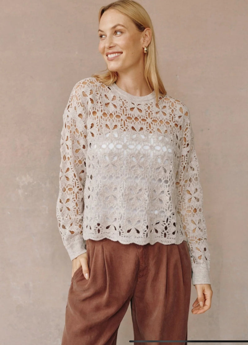 Bella Dahl- Crochet Crew Neck Sweater