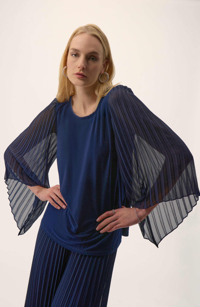 Joseph Ribkoff Silky Knit Straight Top with Pleated Chiffon Sleeves