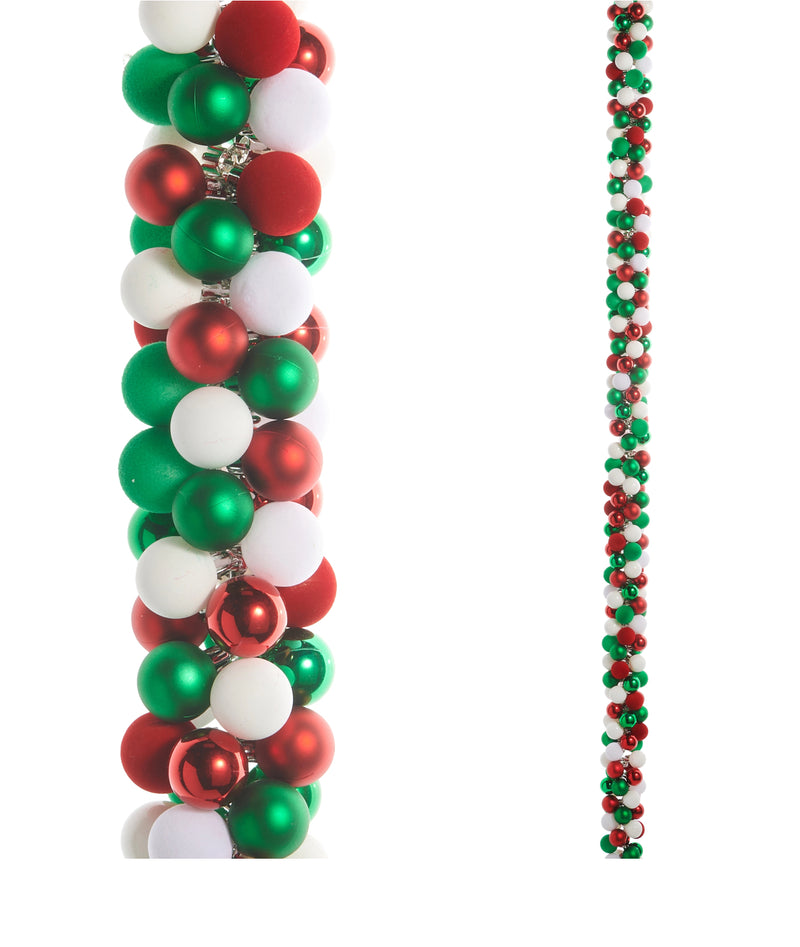 5' Red, Green, White Ball Garland