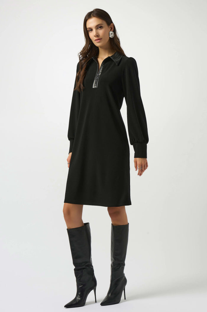 Joseph Ribkoff Knit & Leatherette Trapeze Dress