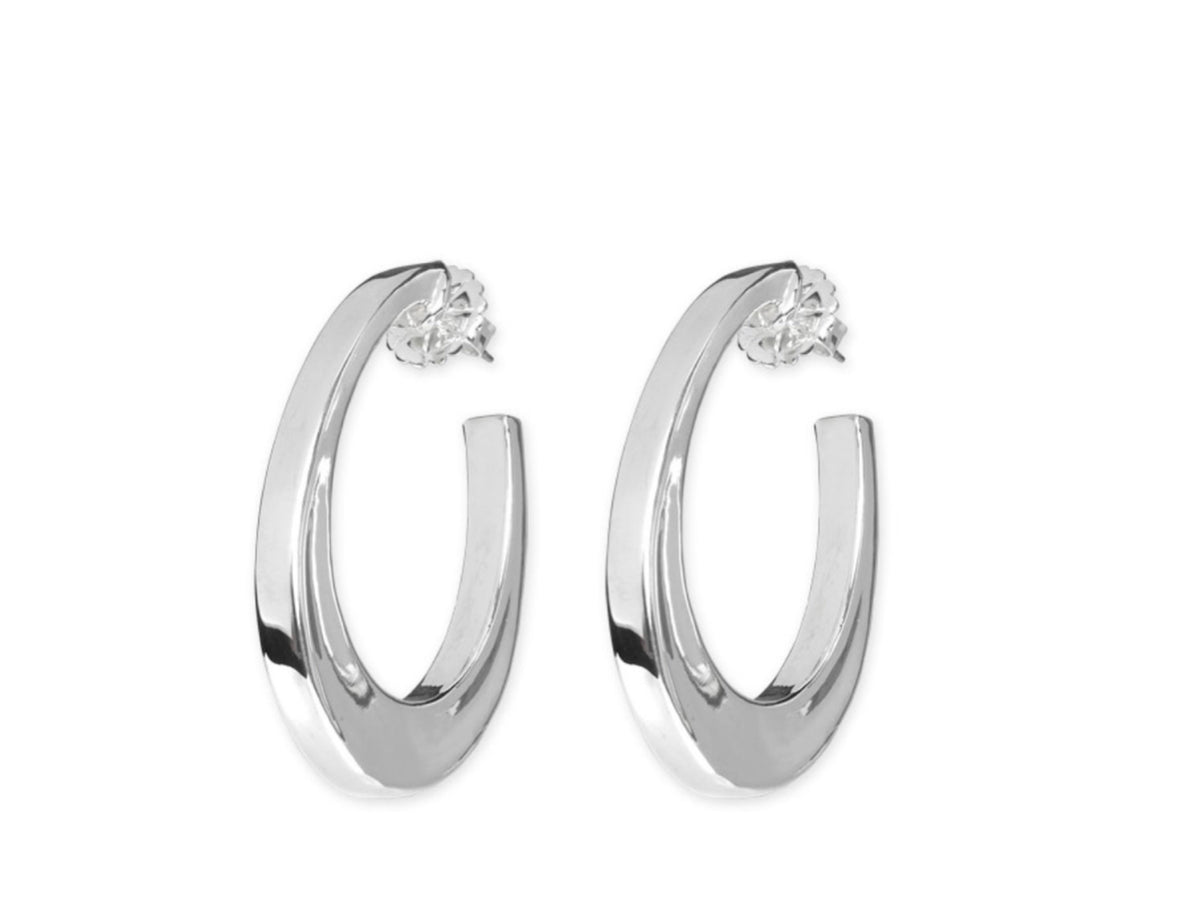 Sculpt Oval Hoop Sterling Silver Earrings