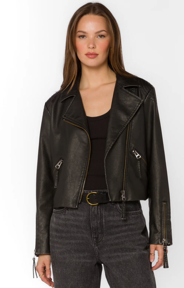 Kenwood Black Vegan Leather Crop Jacket