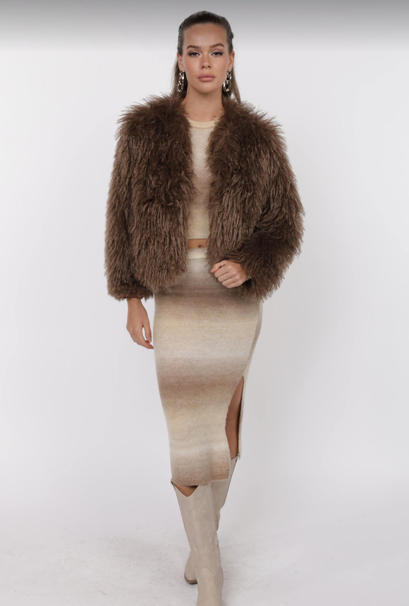 Sage the Label Cropped Vegan Fur Jacket