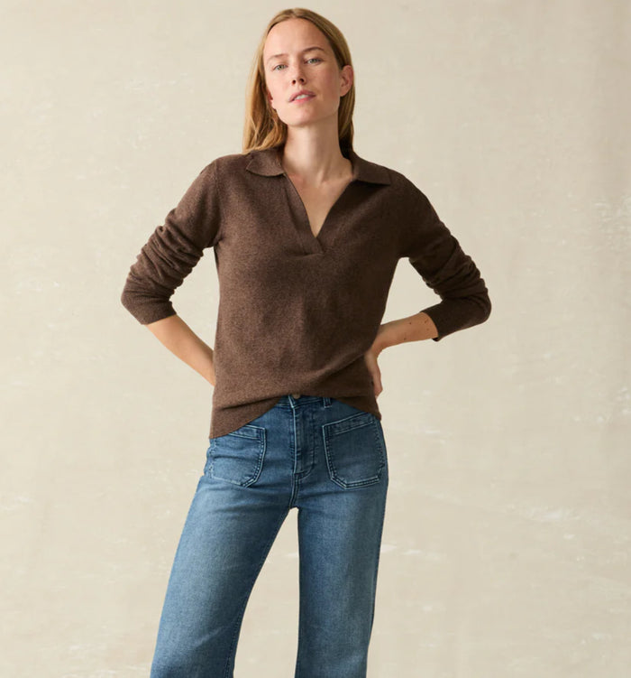 Faherty Sweater Polo Mocha Heather