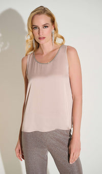 Joseph Ribkoff Signature | Recycled Satin Top with Rhinestone Trim