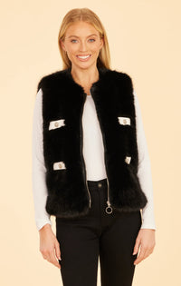 DolceCabo Black/White  Faux Fur Lux Vegan Leather Trimmed Vest