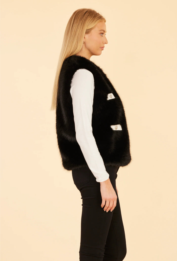 DolceCabo Black/White  Faux Fur Lux Vegan Leather Trimmed Vest