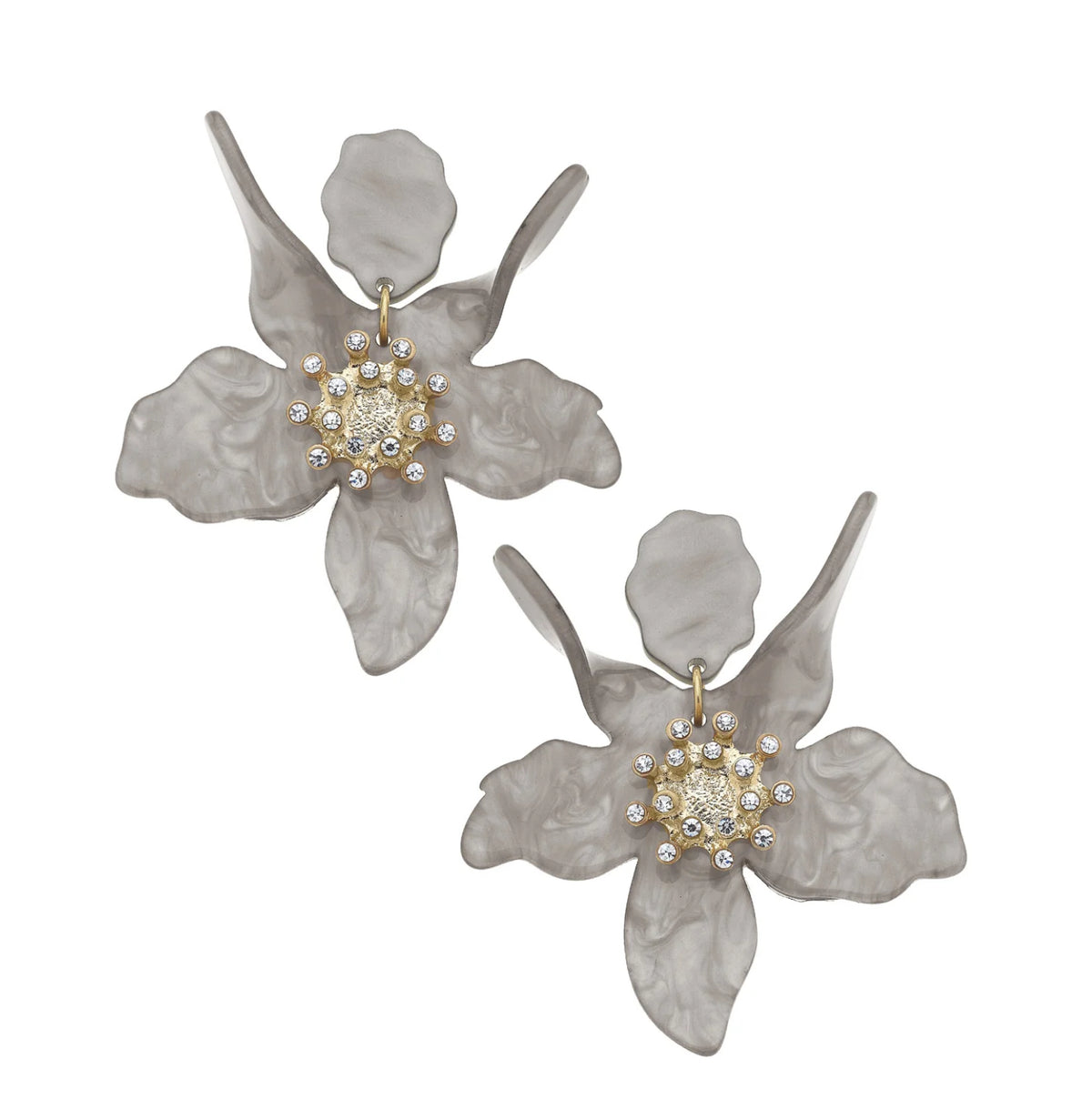 Chloe Resin Flower Statement Earrings in Grey