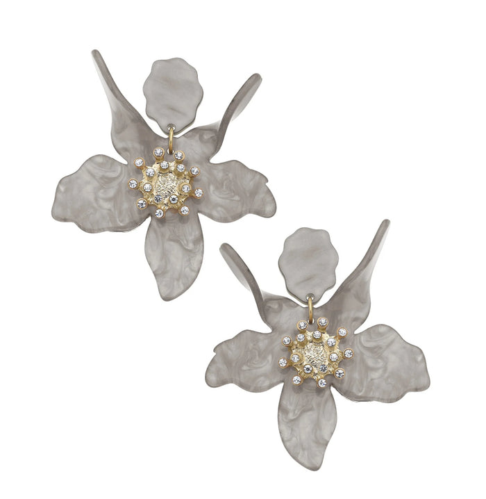 Chloe Resin Flower Statement Earrings in Grey