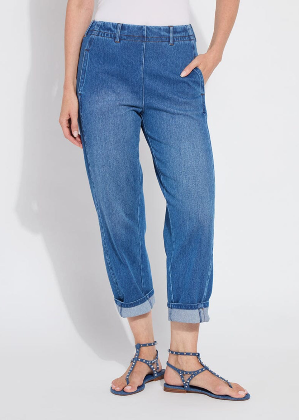 Lysse Winslet Cuffed Barrel Crop Denim- Mid Wash