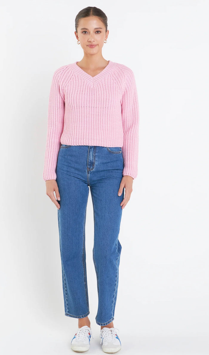 English Factory V-neck Knit Sweater-Pink