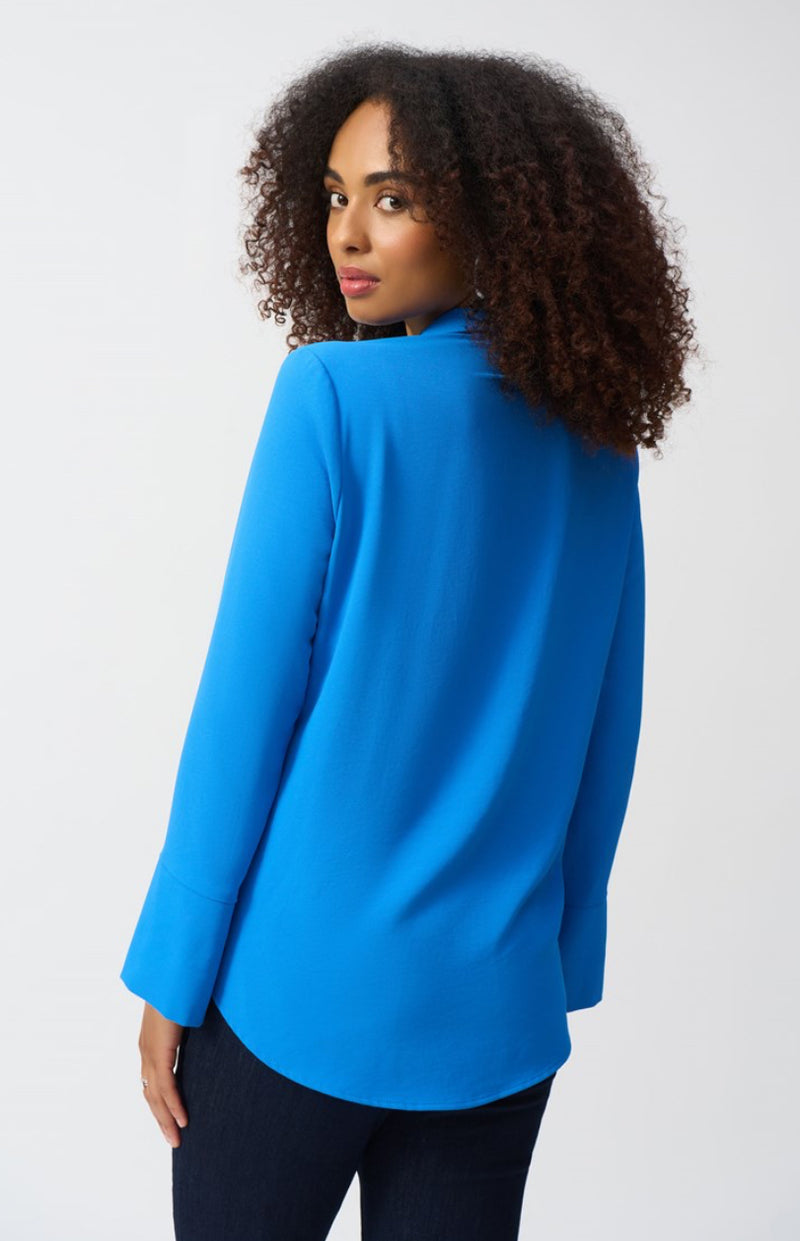 Joseph Ribkoff Coastal Blue Gauze Top With Button Detail