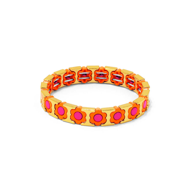 Bright Orange Flower Enamel Stretch Bracelet Jewelry