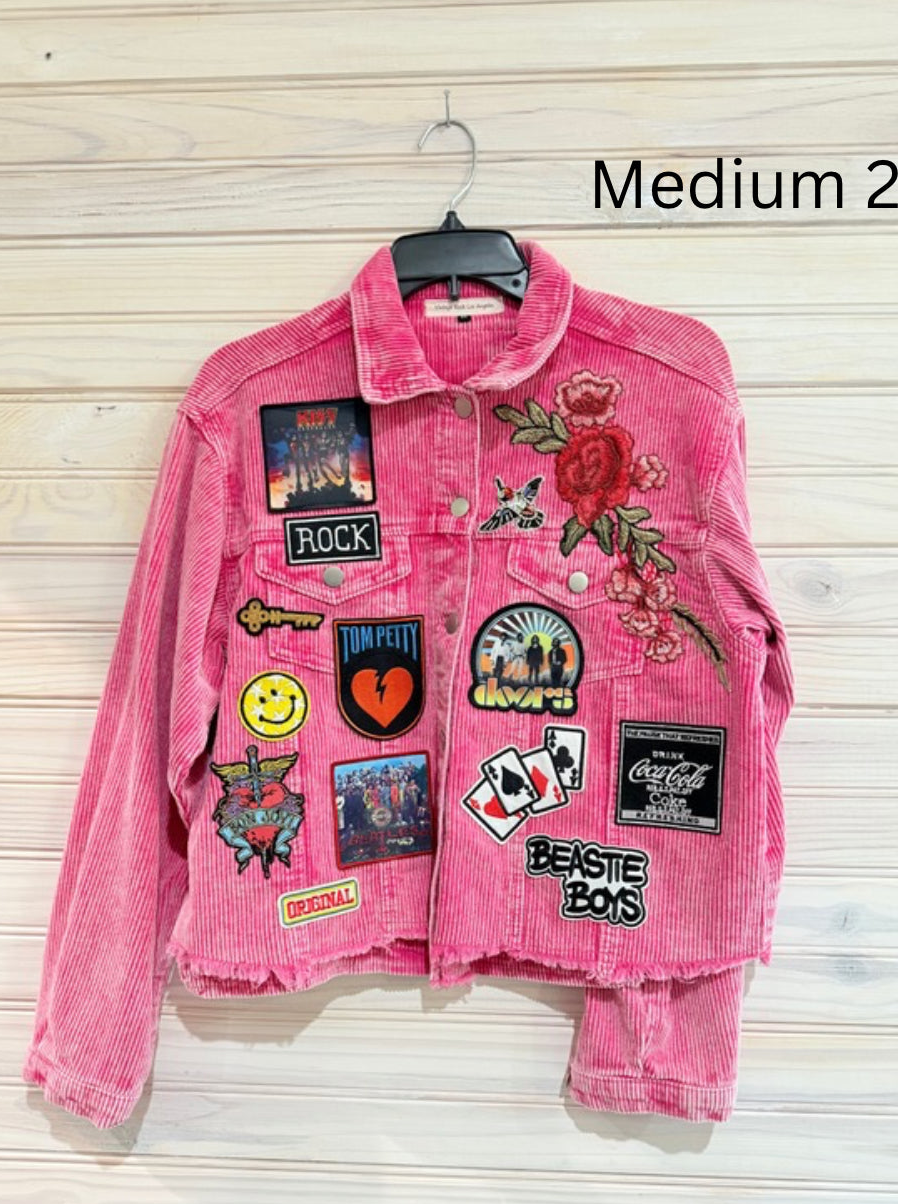 Pink Corduroy Distressed Rock Jacket