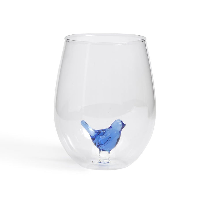 Blue Bird Wine Glass