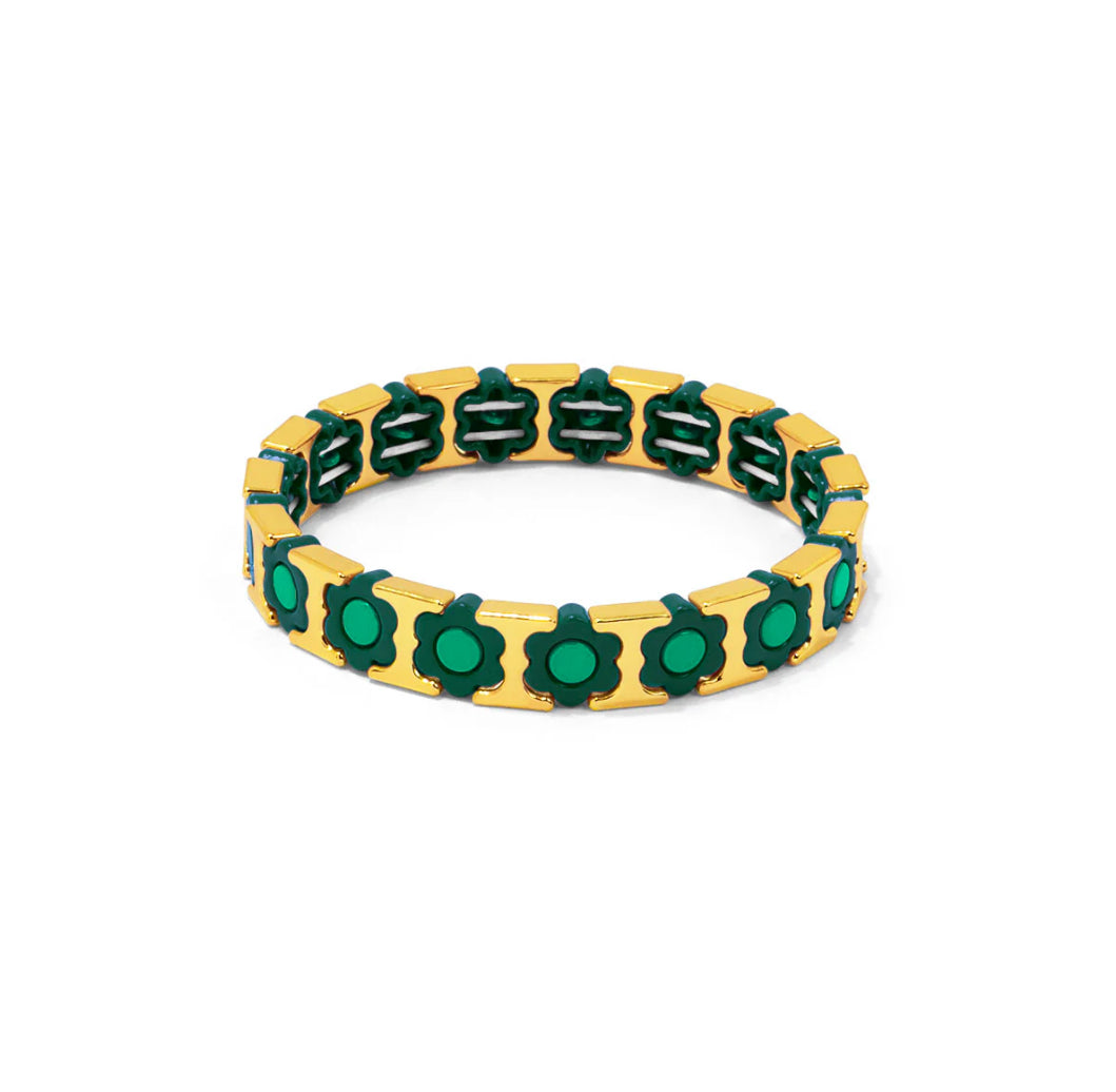 Emerald Flower Enamel Stretch Bracelet Jewelry