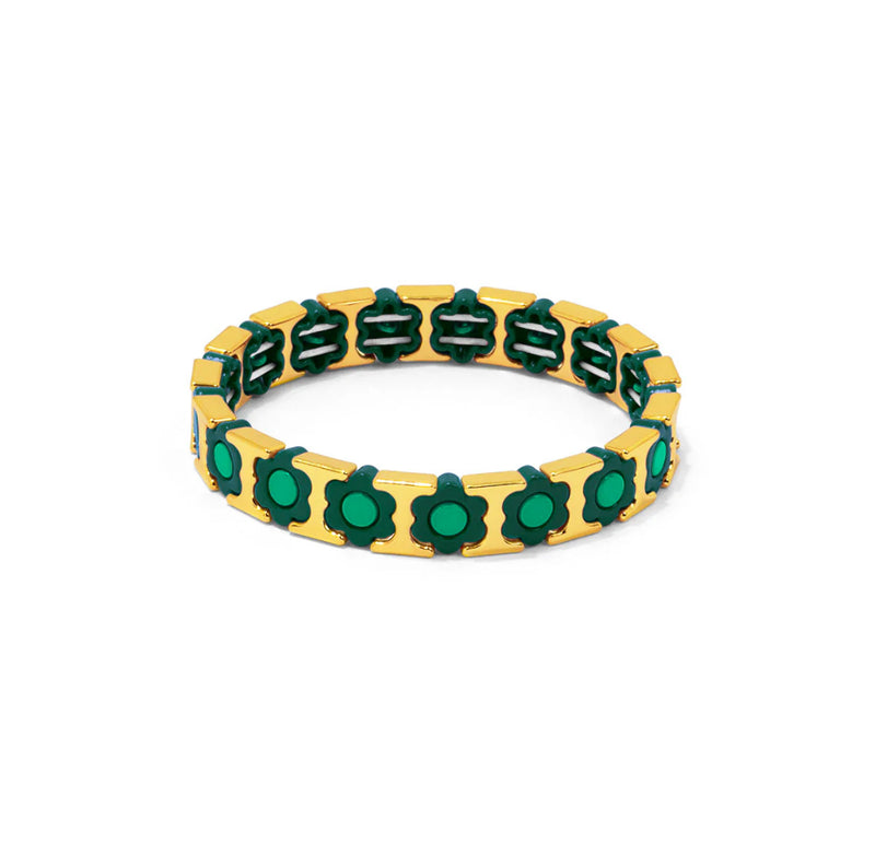 Emerald Flower Enamel Stretch Bracelet Jewelry