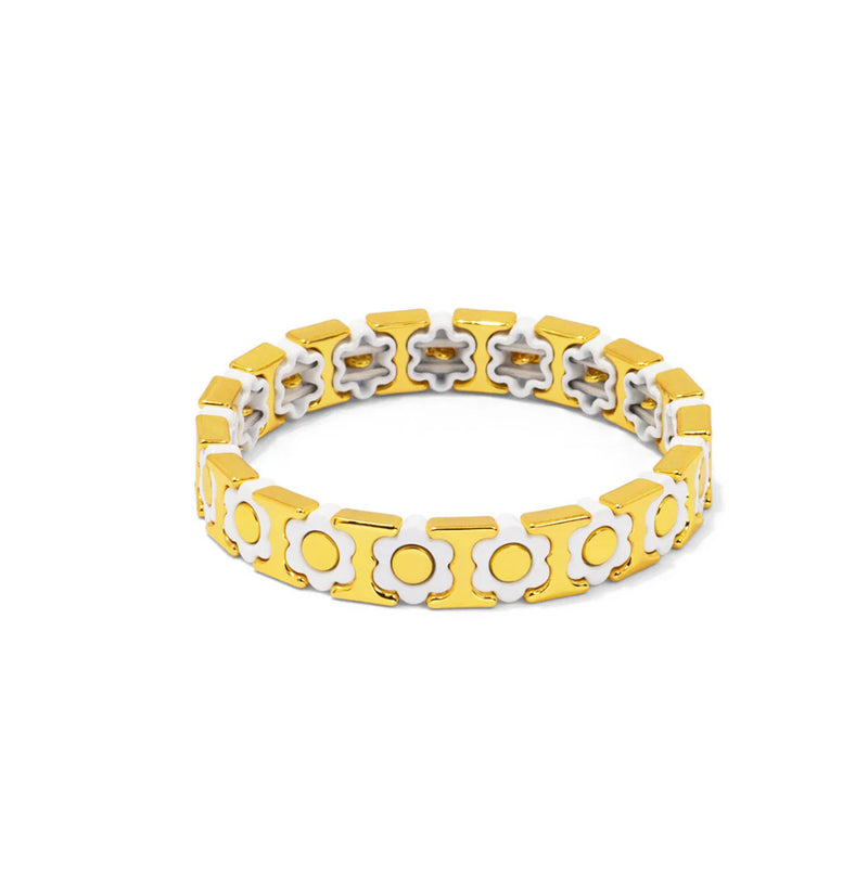 White Flower Enamel Stretch Bracelet Jewelry