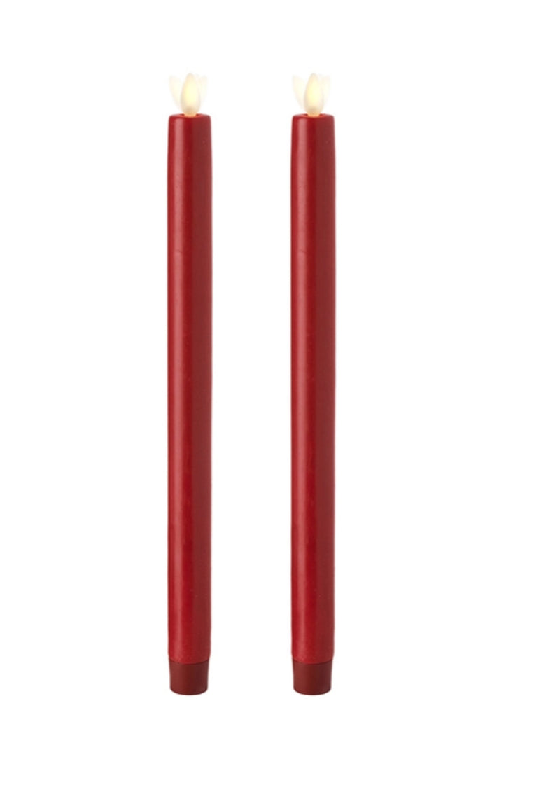 12" Moving Flame Set/2 Red Taper Candles